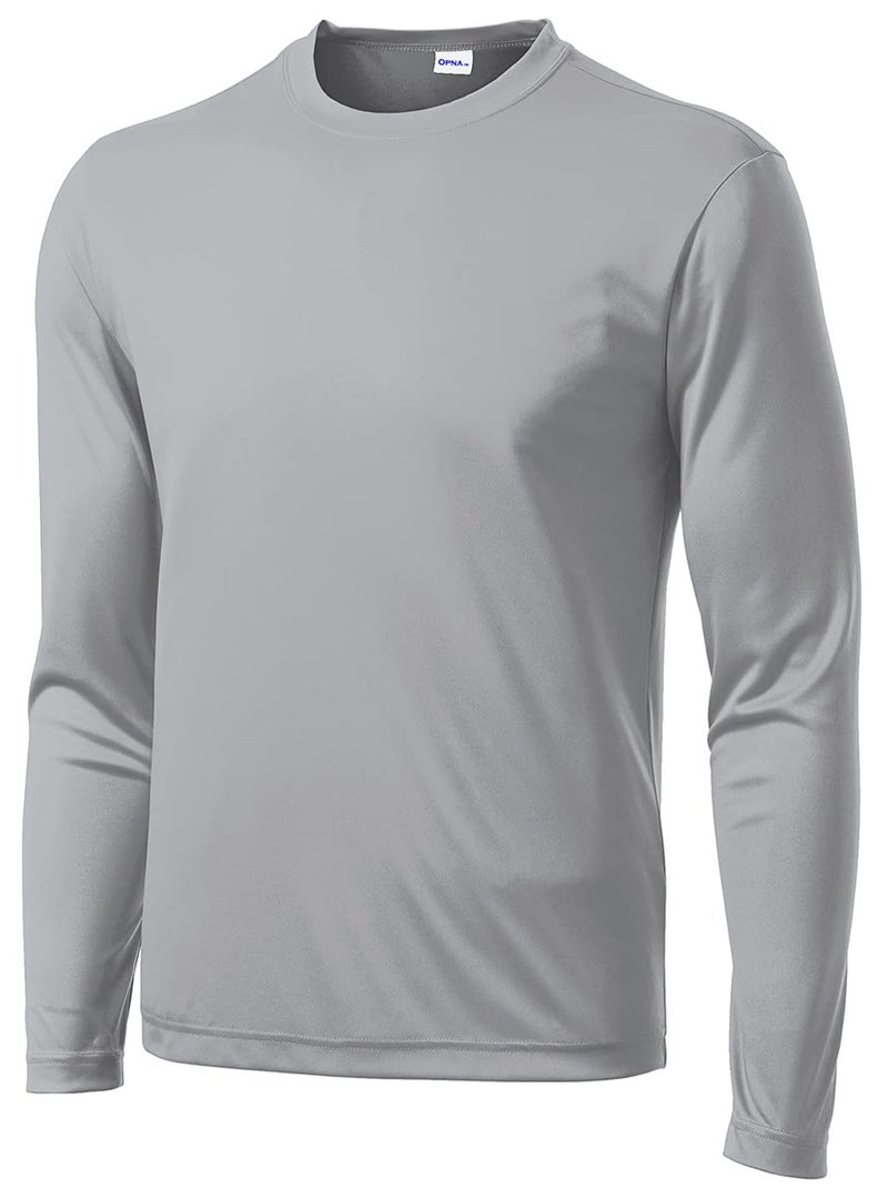 Opna Men's Long Sleeve Moisture Wicking Athletic Shirts Silver-L - Image 1